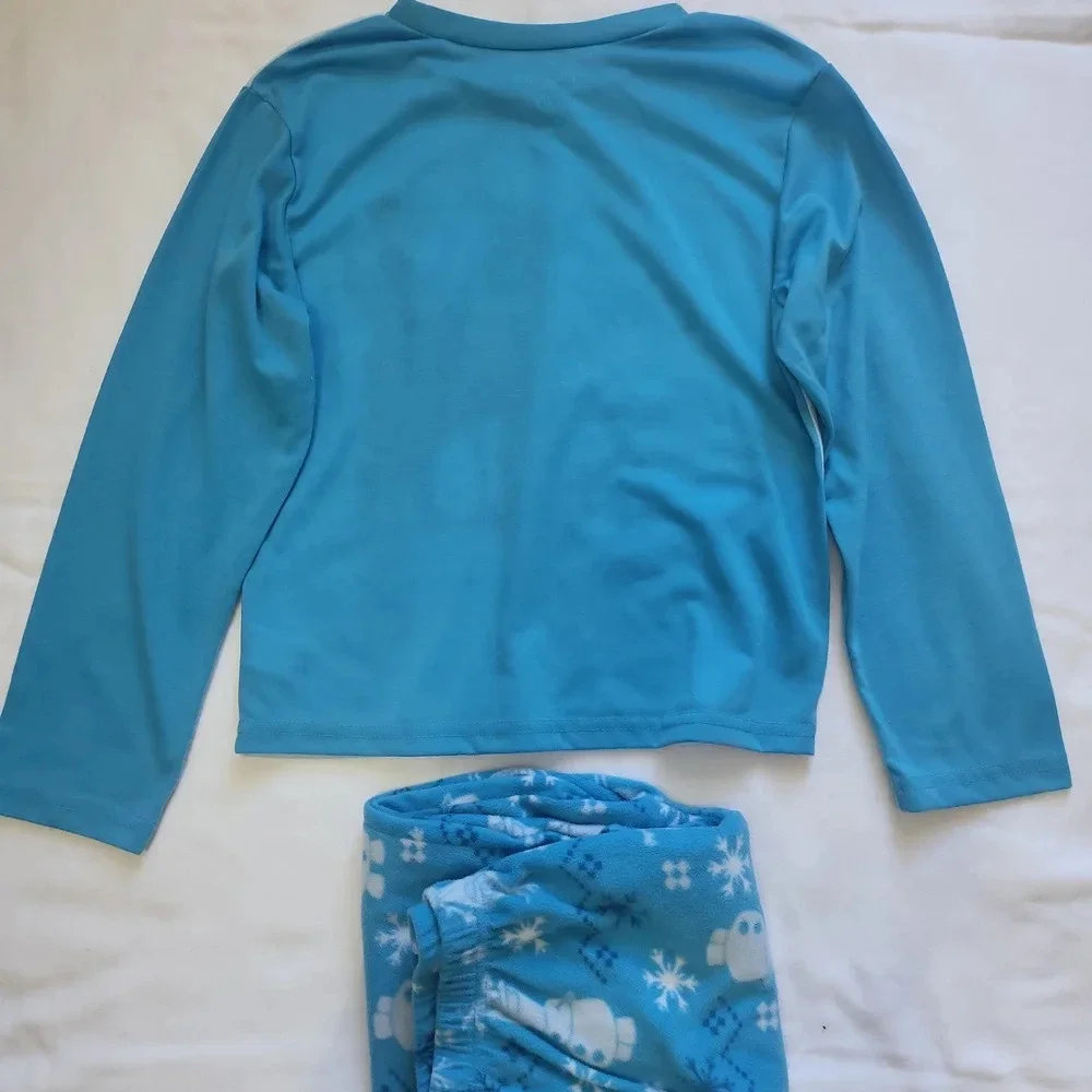 Disney Frozen Blue White Christophe Sven Fleece Bottom Long Sleeve Pajama Set 10
